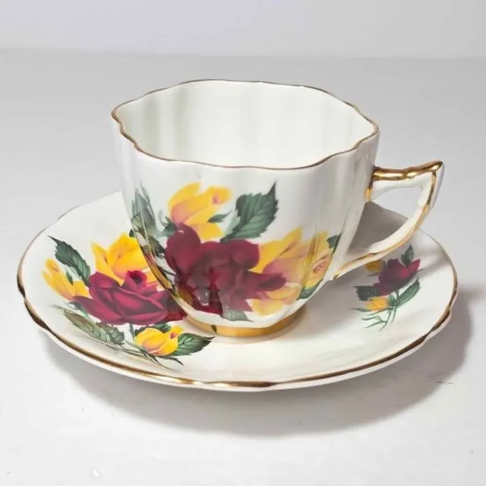 Royal Wentworth Teacup and Saucer Red Yellow Roses Vintage